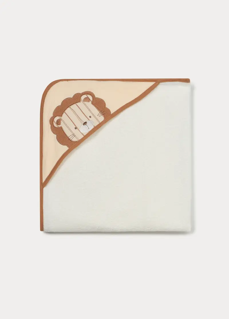 Asciugamano In Spugna Di Puro Cotone Neonato, Bianco/Marrone, U