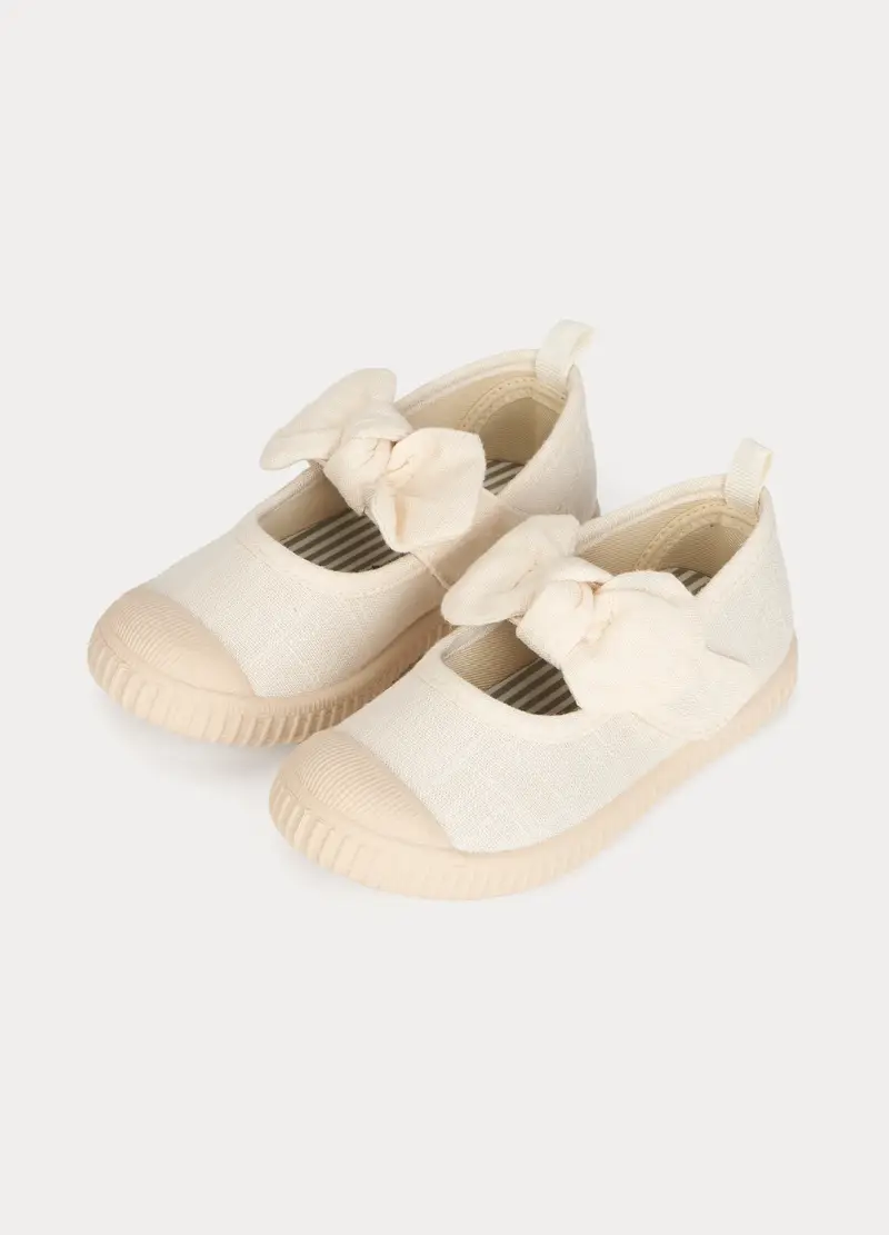 Ballerine Con Fiocco Bambina, Unisex, Bianco panna