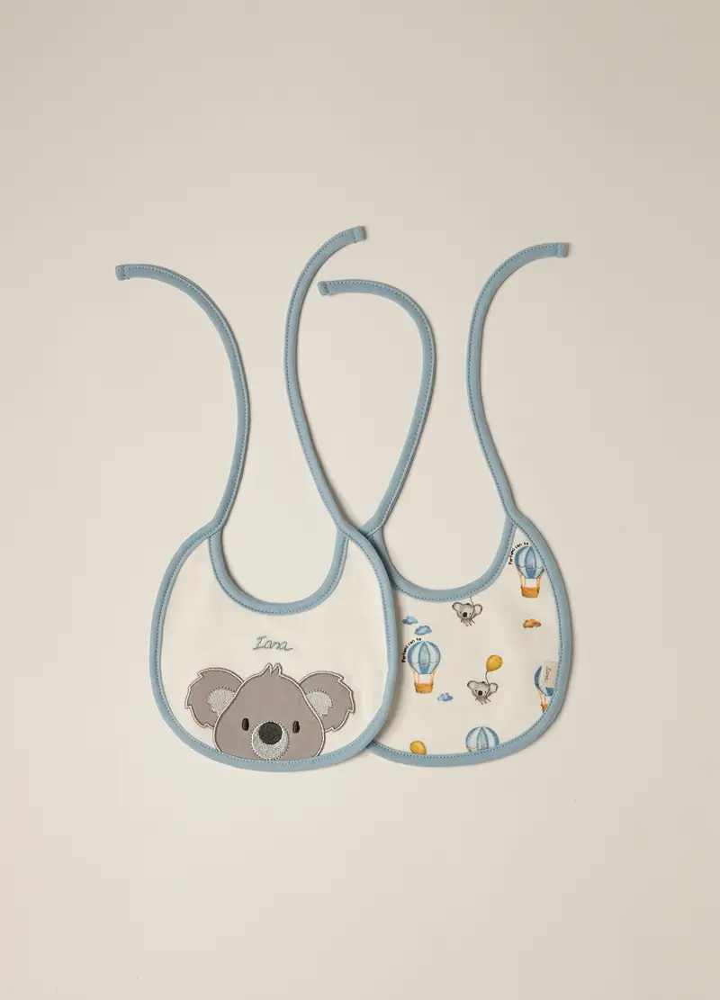 Blukids, Bavaglini In Interlock Di Puro Cotone Iana Neonato, Bianco/Azzurro, Taglia: T.U