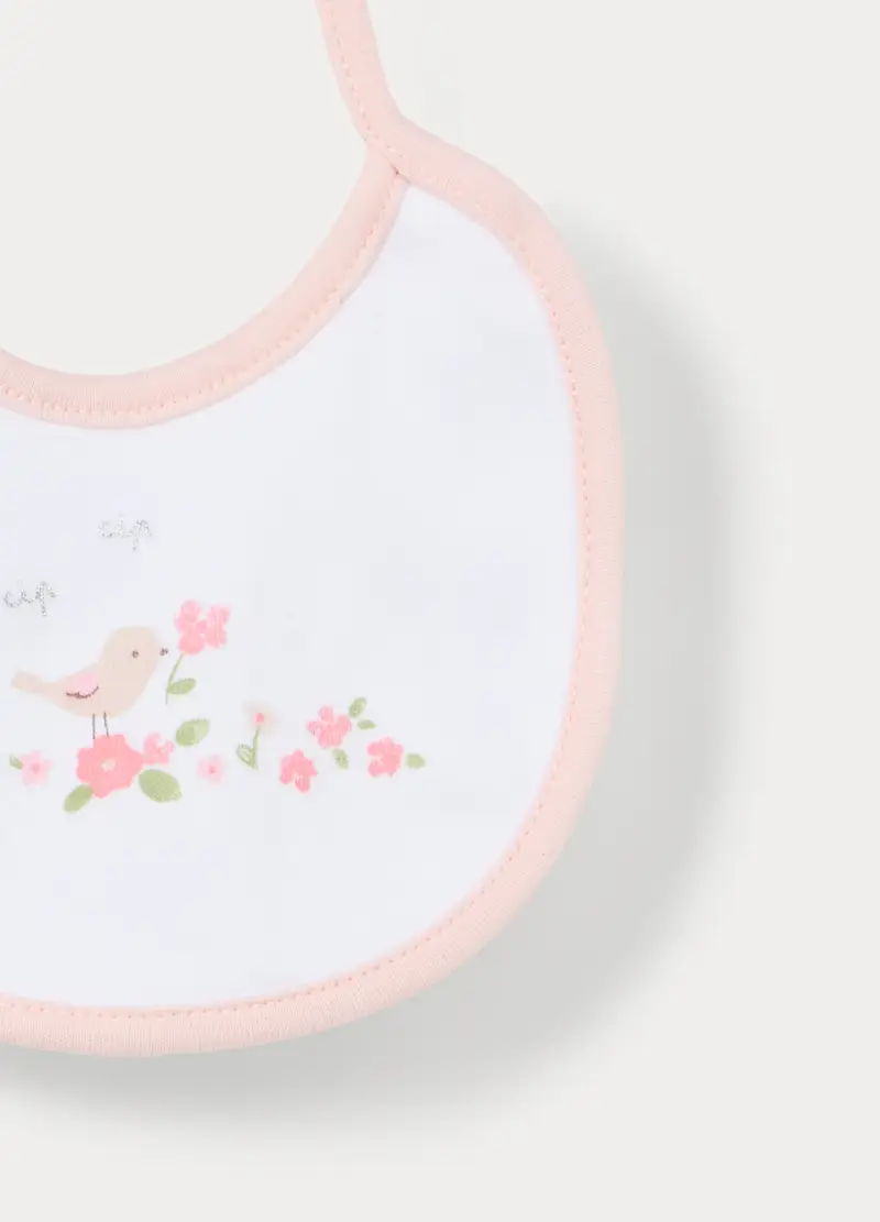 Bavaglini In Interlock Di Puro Cotone Neonata, Bianco/Rosa, U miniatura 2