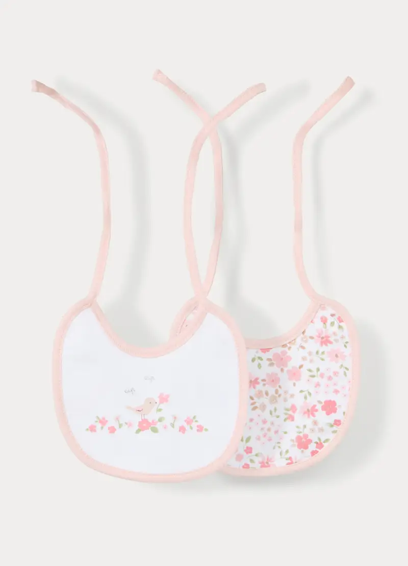 Bavaglini In Interlock Di Puro Cotone Neonata, Bianco/Rosa, U