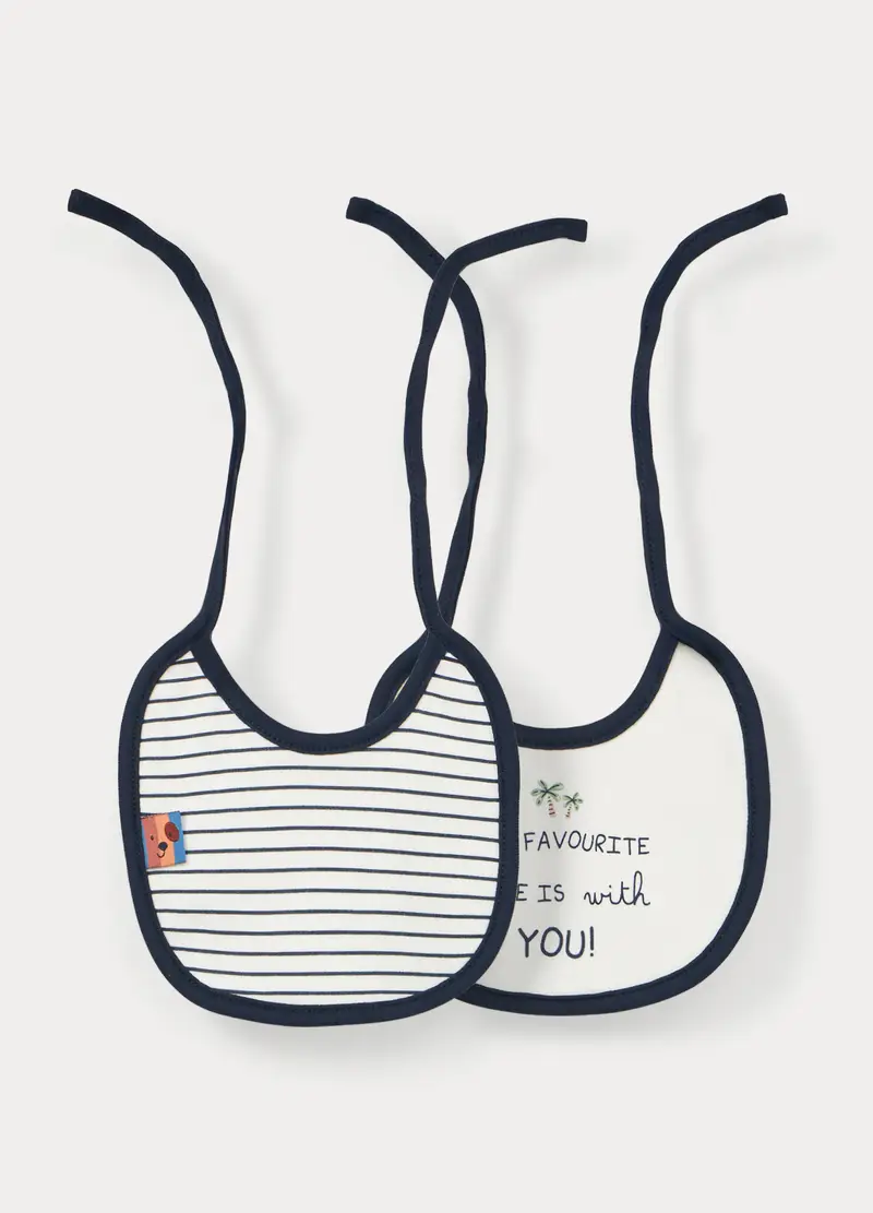 Bavaglini In Interlock Di Puro Cotone Neonato, Neonata, Blu scuro, U