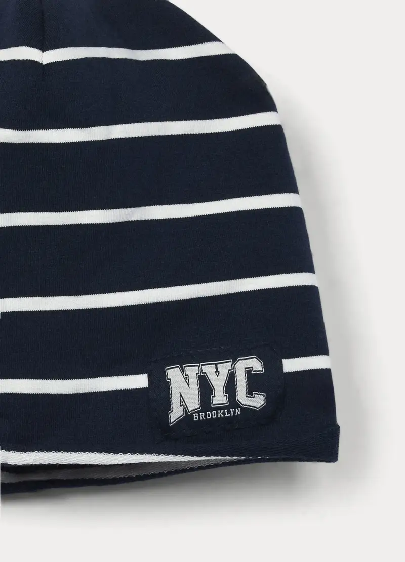 Berretto A Righe In French Terry Stretch, Bambino, Bianco/Blu miniatura 3