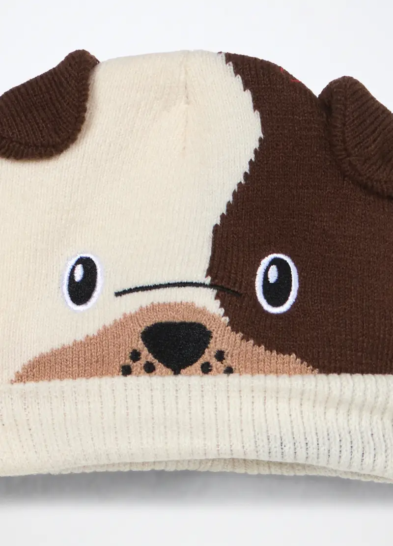 Berretto Beanie Con Ricami Neonato, Beige miniatura 3