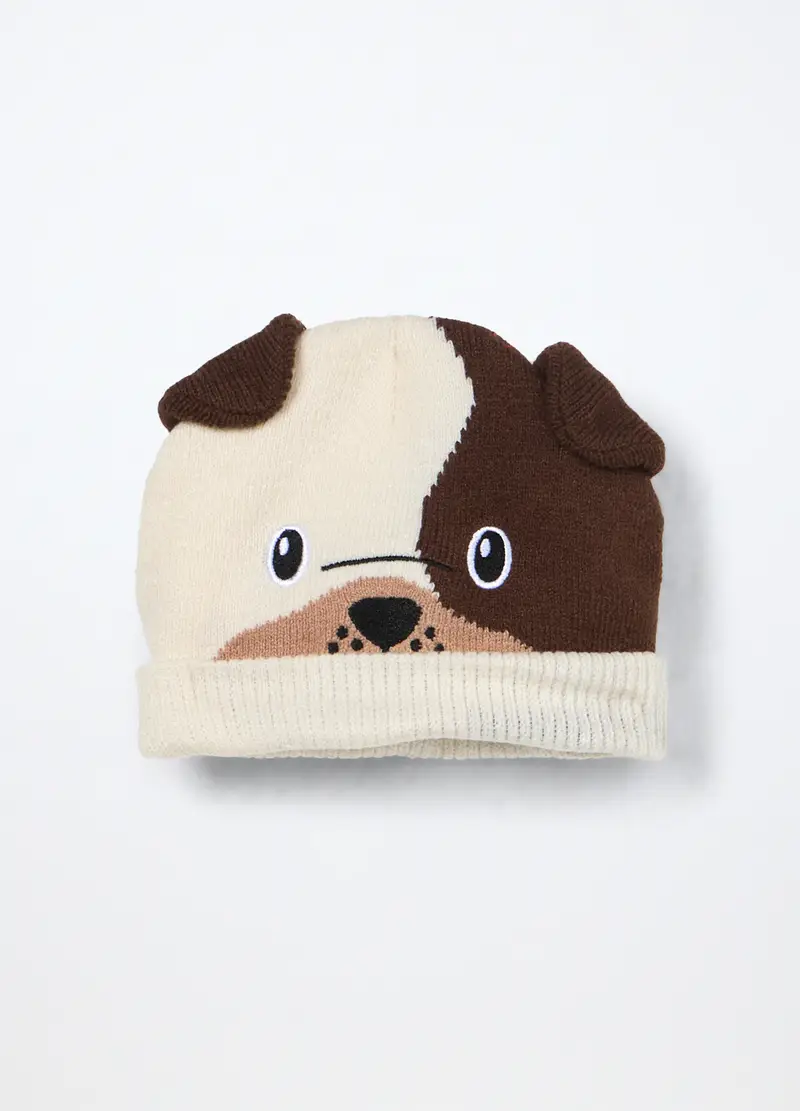 Berretto Beanie Con Ricami Neonato, Beige