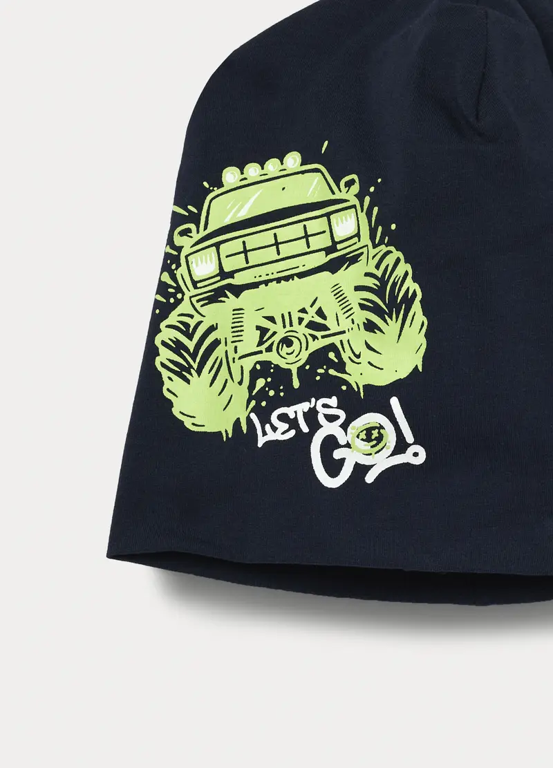 Berretto Con Stampa In French Terry Stretch, Bambino, Blu navy miniatura 3