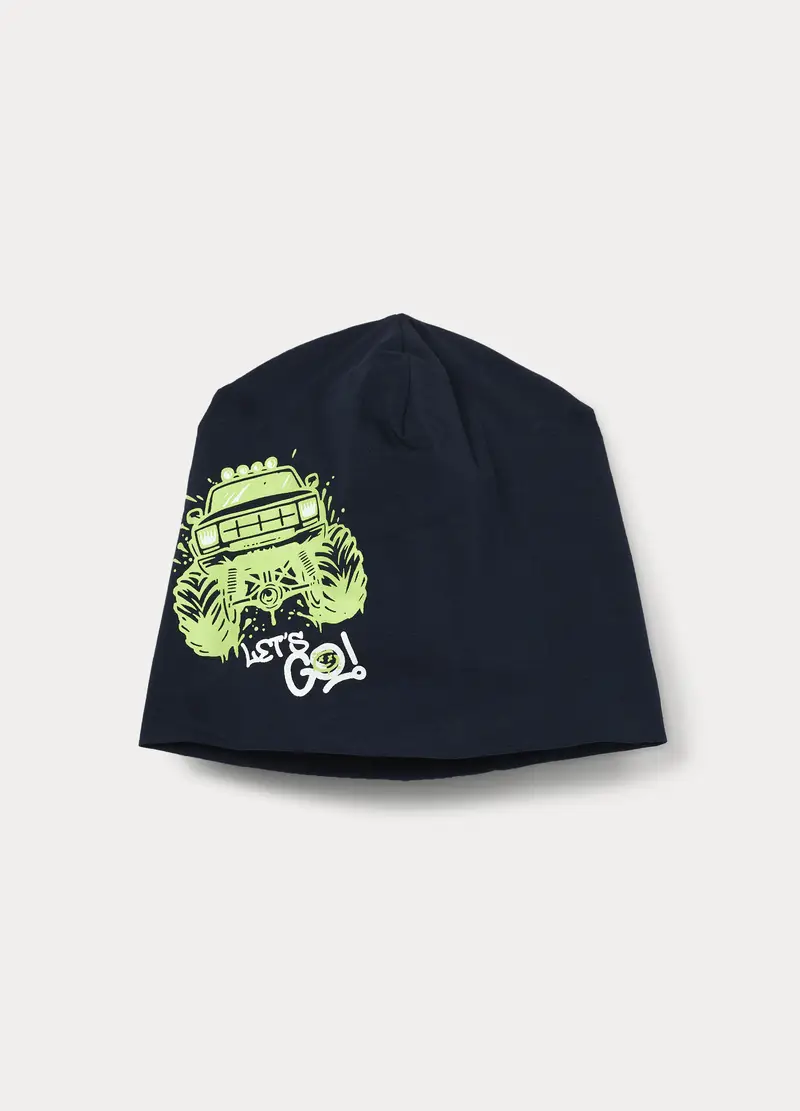 Berretto Con Stampa In French Terry Stretch, Bambino, Blu navy