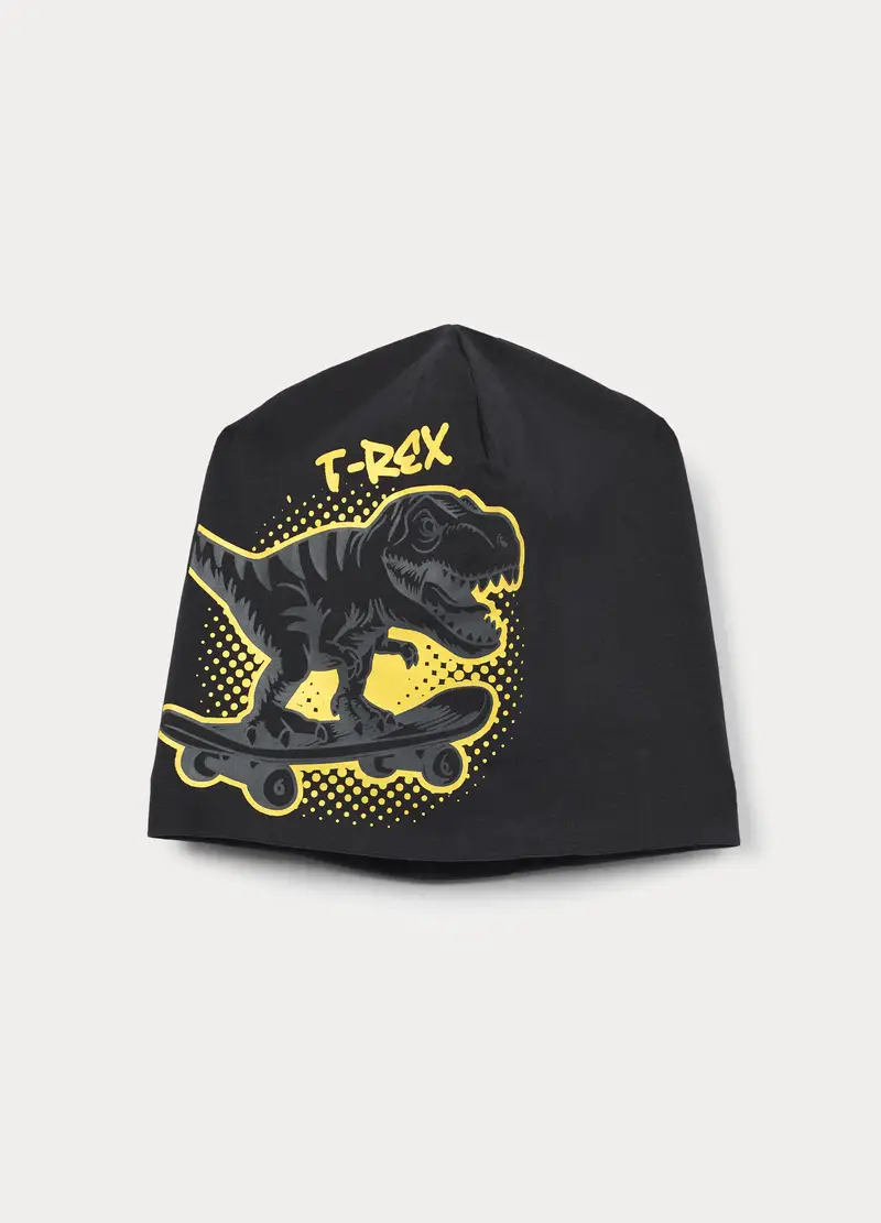 Berretto Con Stampa In French Terry Stretch, Bambino, Nero