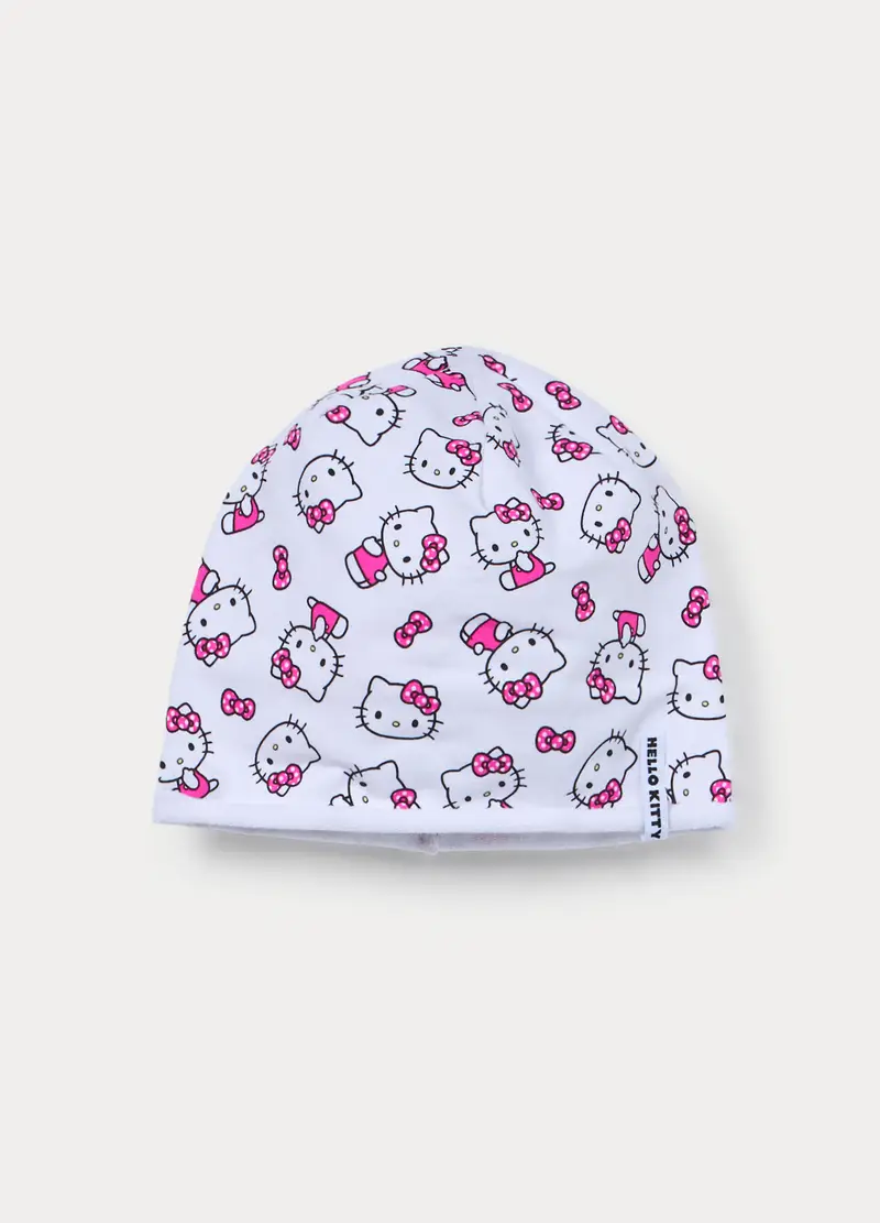 Berretto Hello Kitty In French Terry Di Cotone Stretch Neonata, Rosa fuxia