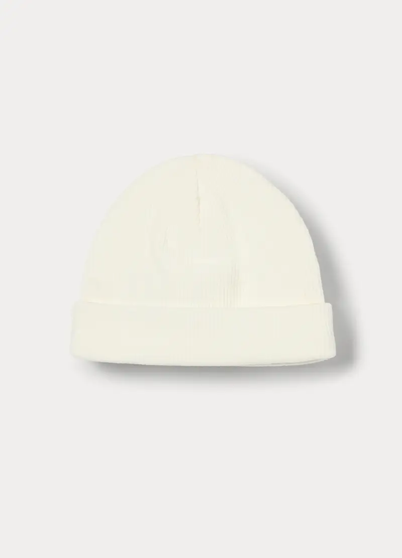 Berretto In Costina Di Cotone Stretch, Unisex, Bianco panna, U miniatura 2
