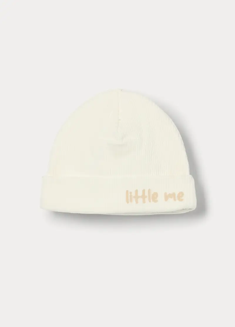 Berretto In Costina Di Cotone Stretch, Unisex, Bianco panna, U