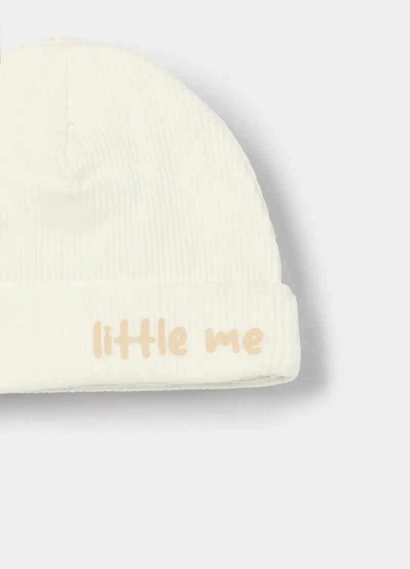Berretto In Costina Di Cotone Stretch, Unisex, Bianco panna, U miniatura 3