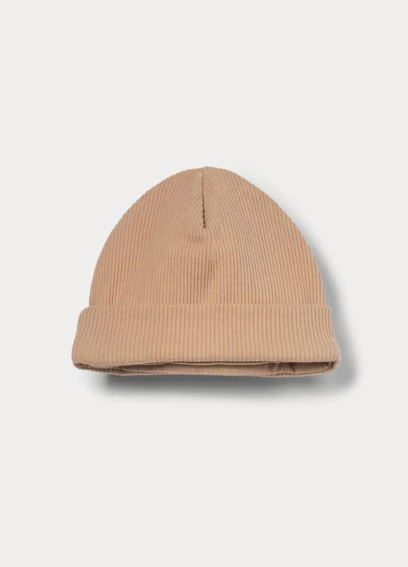 Berretto In Costina Di Cotone Stretch, Unisex, Marrone chiaro, U miniatura 2