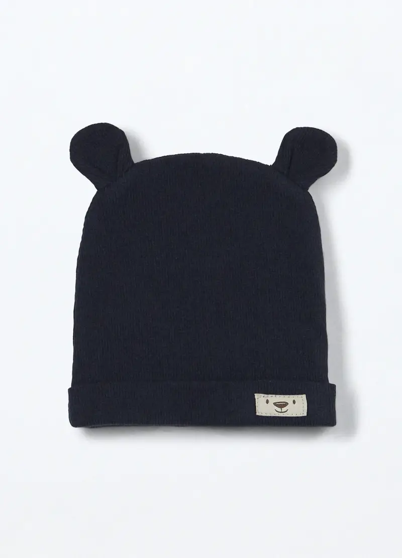 Berretto In Costina Misto Cotone Neonato, Blu scuro