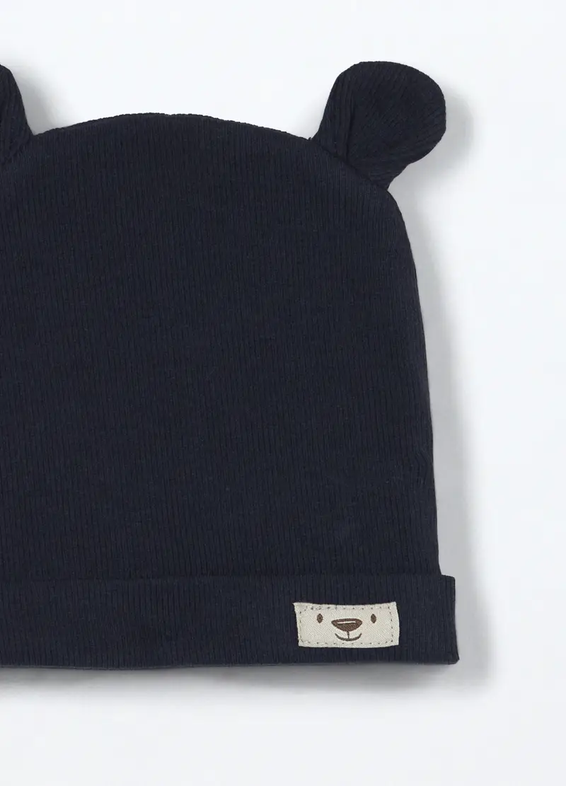 Berretto In Costina Misto Cotone Neonato, Blu scuro miniatura 3