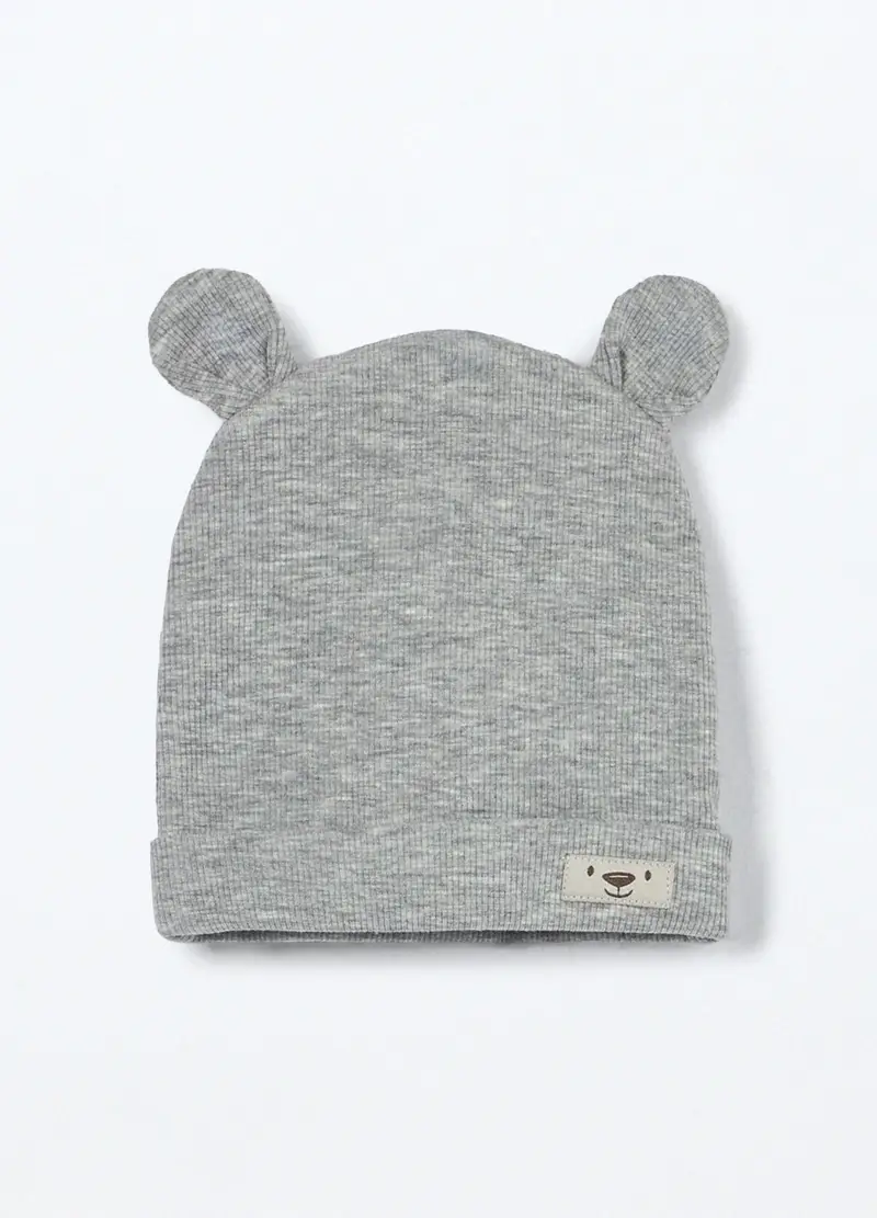 Berretto In Costina Misto Cotone Neonato, Grigio chiaro