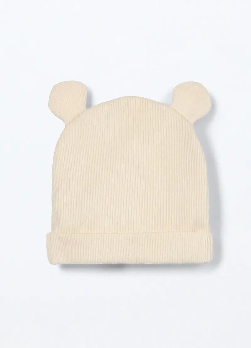 Berretto In Costina Misto Cotone Neonato, Neonata, Bianco panna miniatura 2