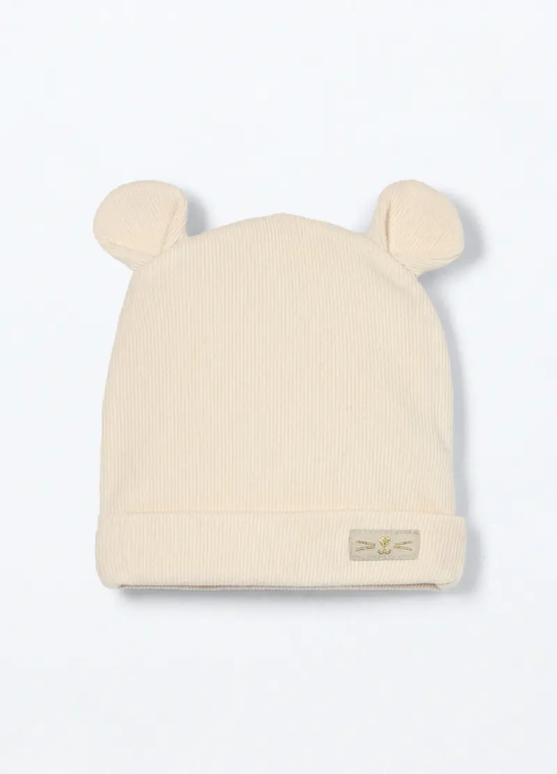 Berretto In Costina Misto Cotone Neonato, Neonata, Bianco panna