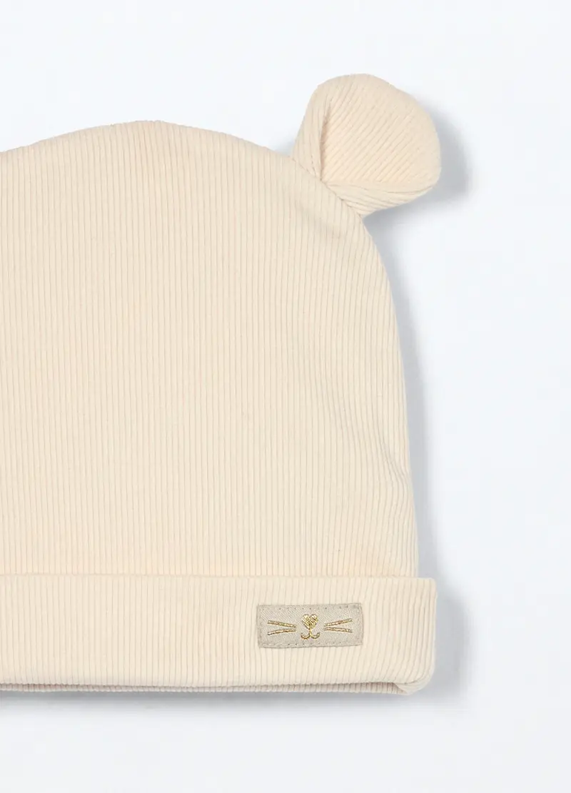 Berretto In Costina Misto Cotone Neonato, Neonata, Bianco panna miniatura 3