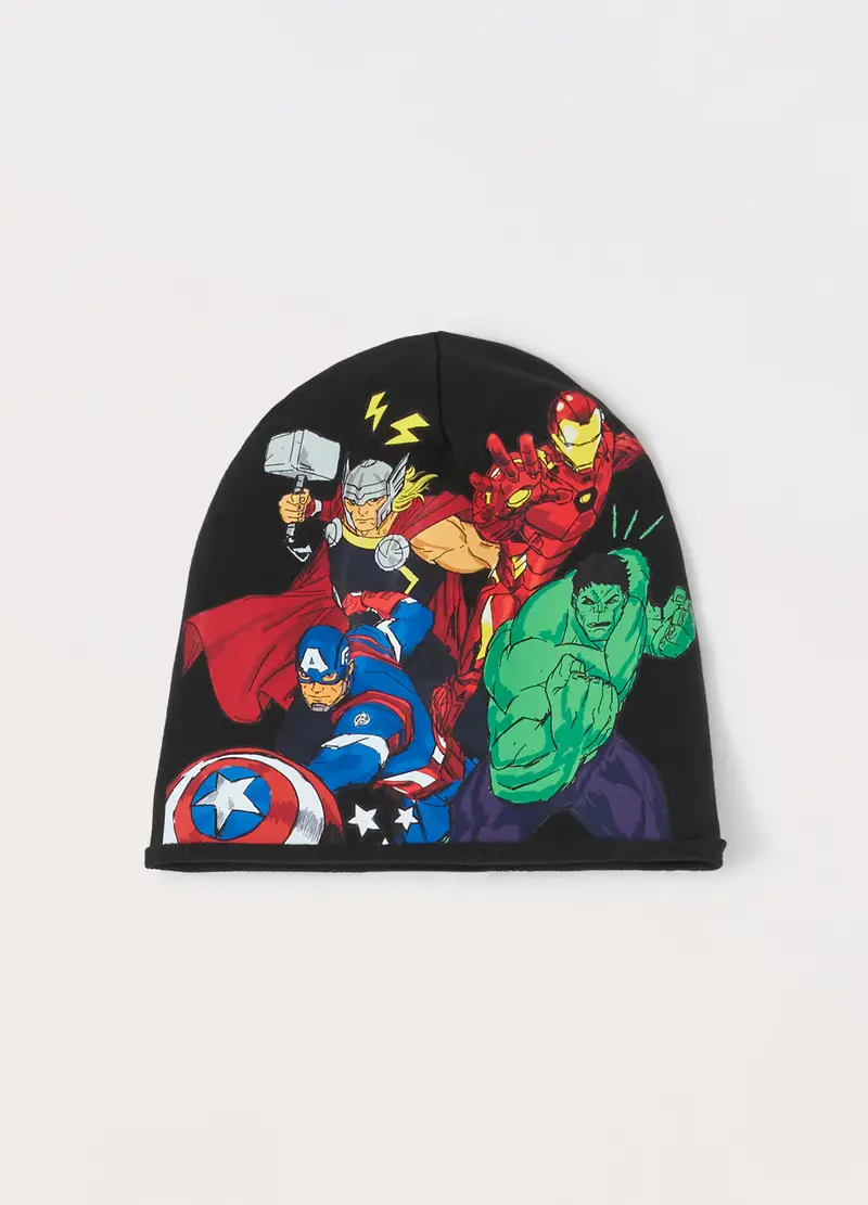 Blukids, Berretto In Cotone Stretch, Bambino, Nero stampa 1, Taglia: 50-52