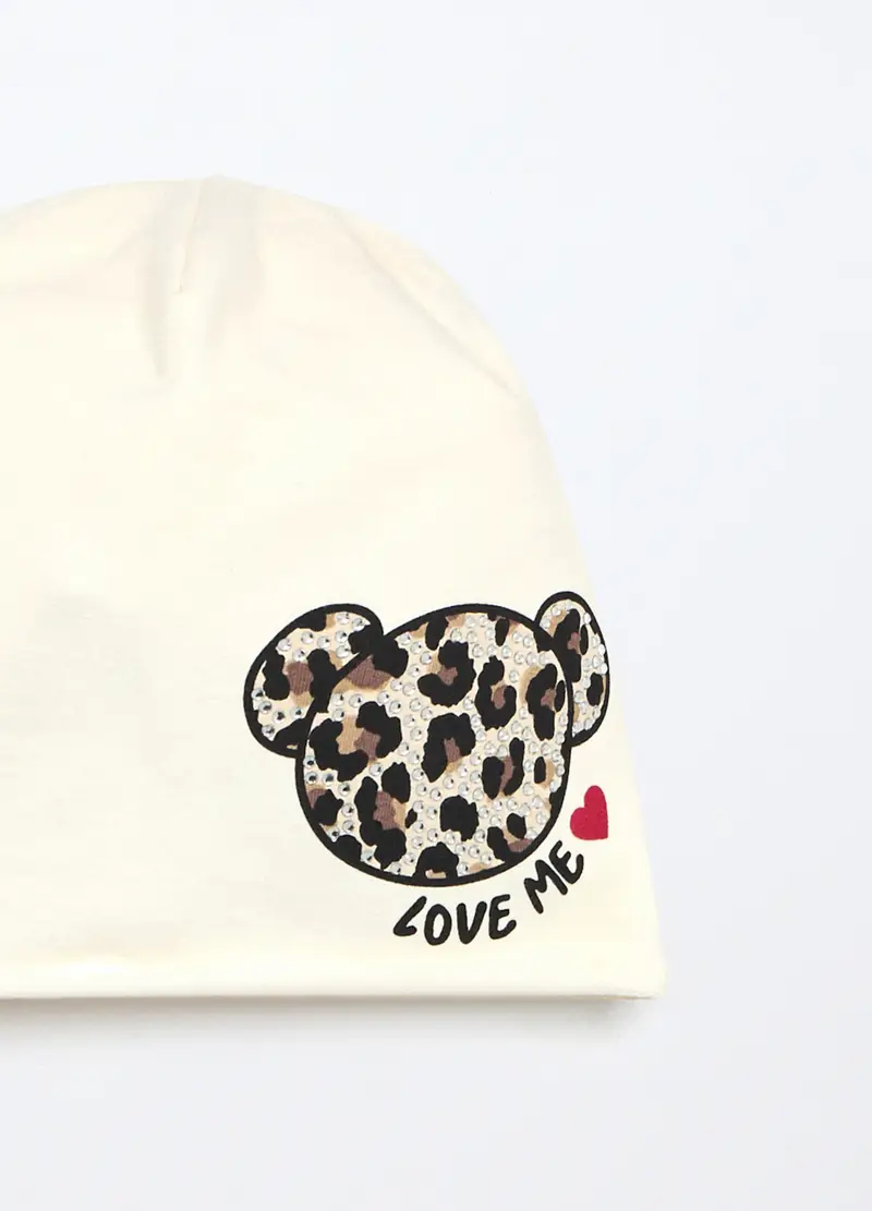 Berretto In Cotone Stretch Con Strass, Bambina, Bianco miniatura 3