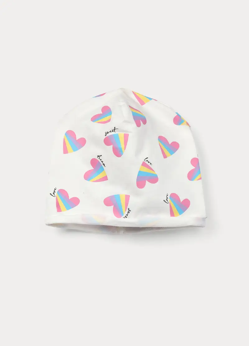 Berretto In French Terry Di Cotone Stretch, Bambina, Bianco