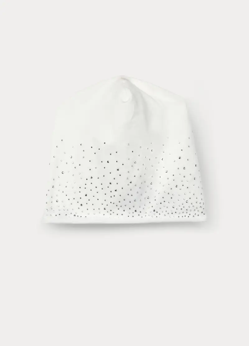 Berretto In French Terry Di Cotone Stretch, Bambina, Bianco gesso