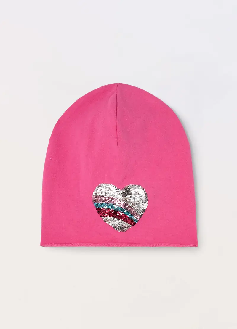 Berretto In French Terry Di Cotone Stretch, Bambina, Rosa fuxia