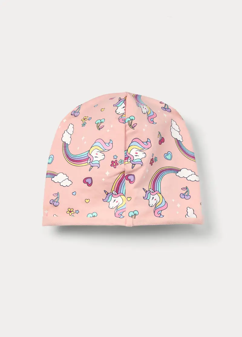 Berretto In French Terry Di Cotone Stretch, Bambina, Rosa pastello miniatura 2