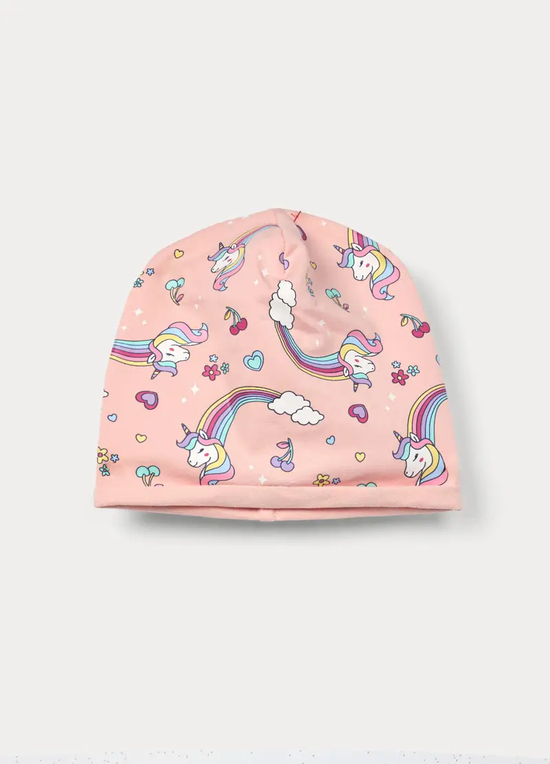 Berretto In French Terry Di Cotone Stretch, Bambina, Rosa pastello