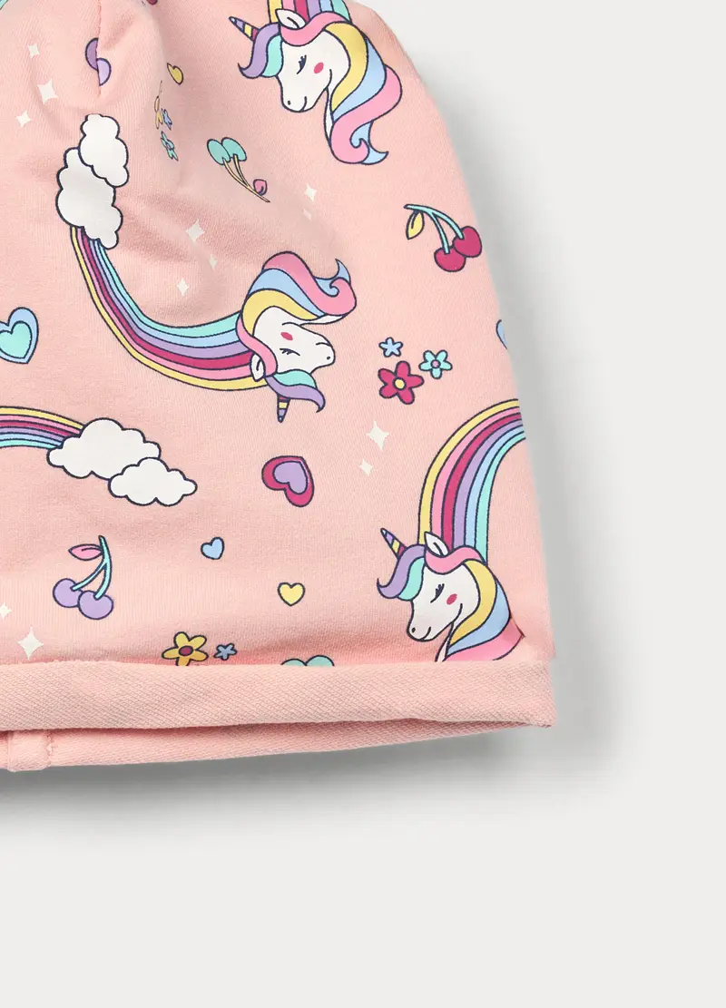 Berretto In French Terry Di Cotone Stretch, Bambina, Rosa pastello miniatura 3