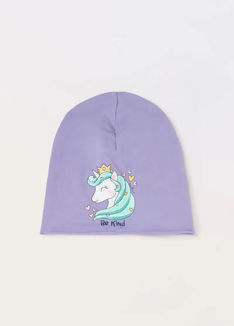 Berretto In French Terry Di Cotone Stretch, Bambina, Viola lilla