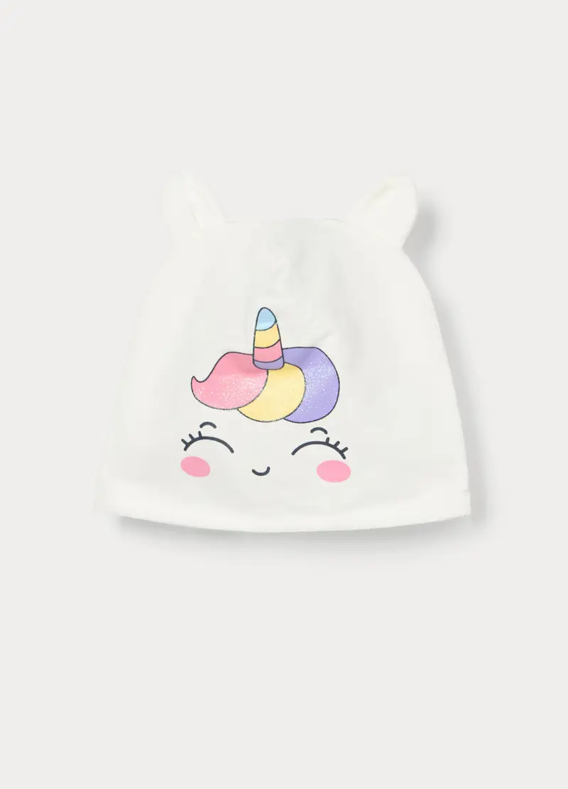 Berretto In French Terry Di Cotone Stretch Neonata, Bianco