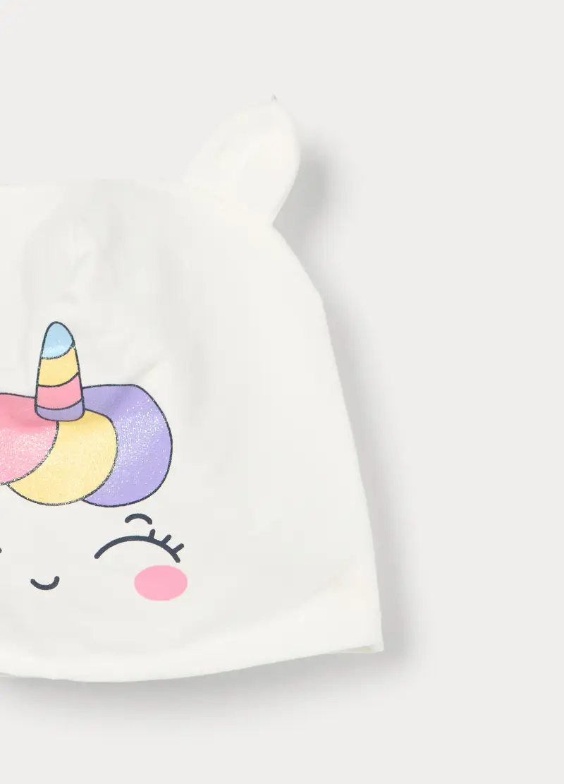 Berretto In French Terry Di Cotone Stretch Neonata, Bianco miniatura 3