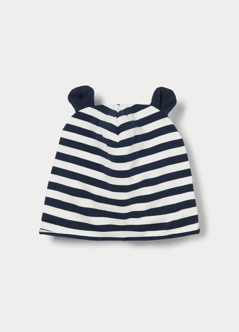 Berretto In French Terry Di Cotone Stretch Neonato, Blu navy