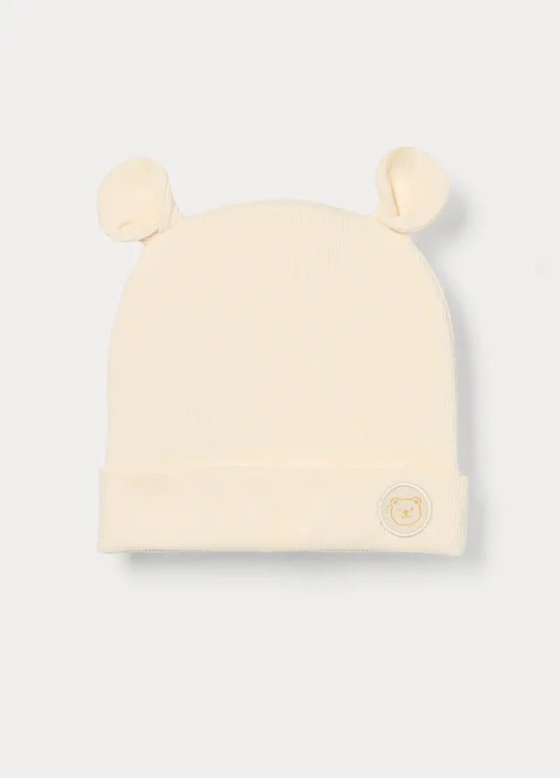 Berretto In French Terry Di Viscosa Stretch Neonata, Bianco avorio