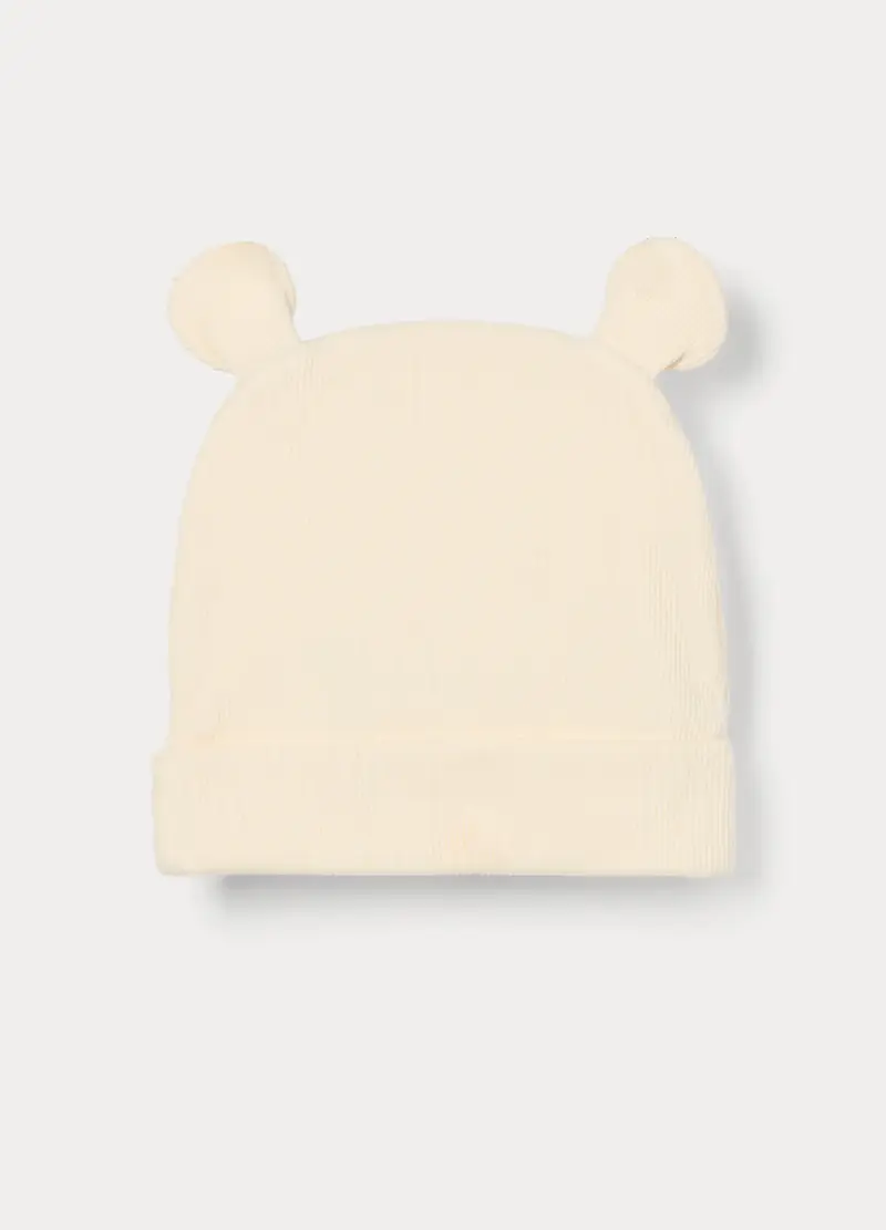 Berretto In French Terry Di Viscosa Stretch Neonata, Bianco avorio miniatura 2