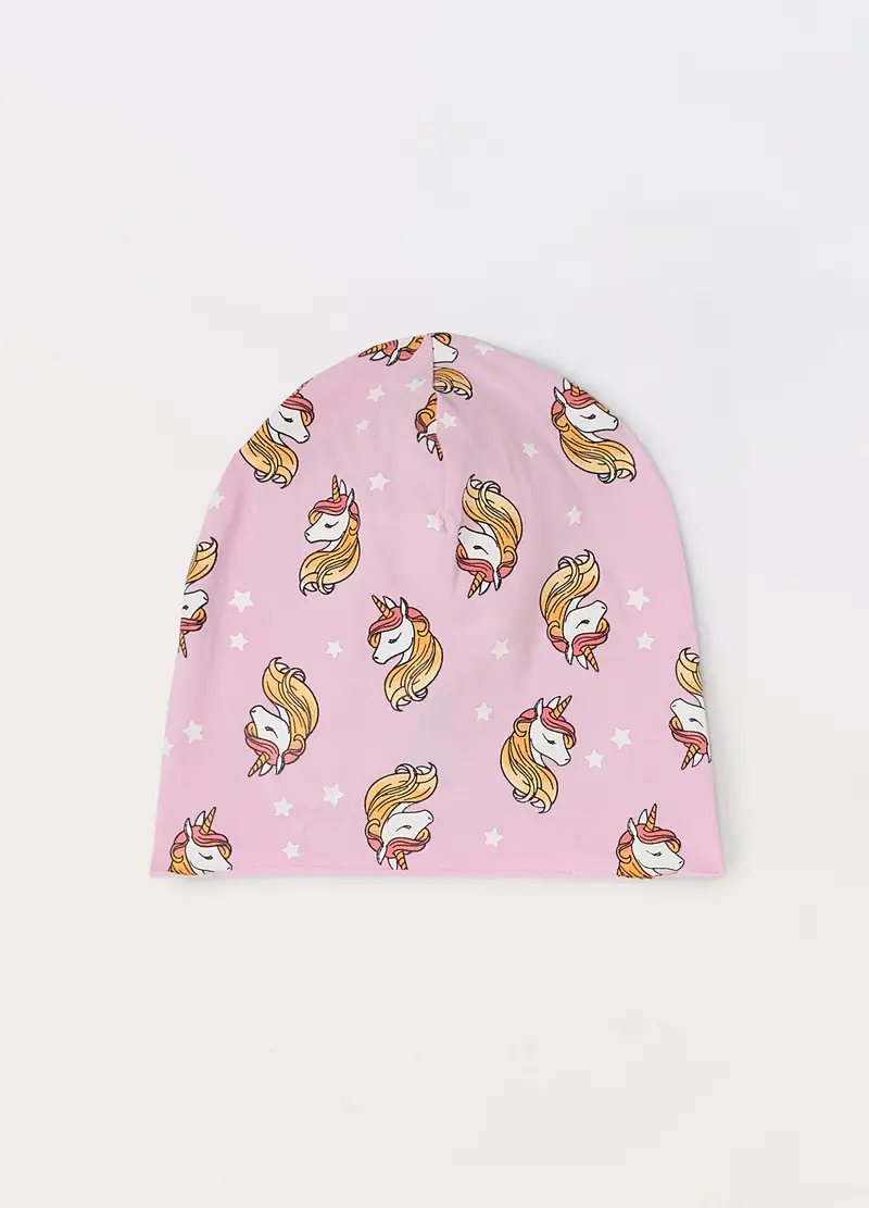 Berretto In Jersey Di Cotone Stretch, Bambina, Rosa chiaro