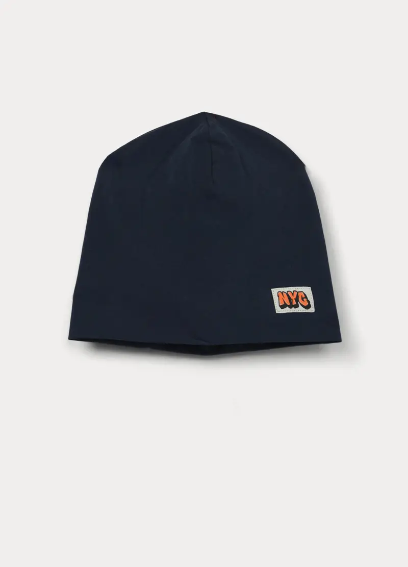 Berretto In Jersey Di Puro Cotone Bambino, Blu scuro