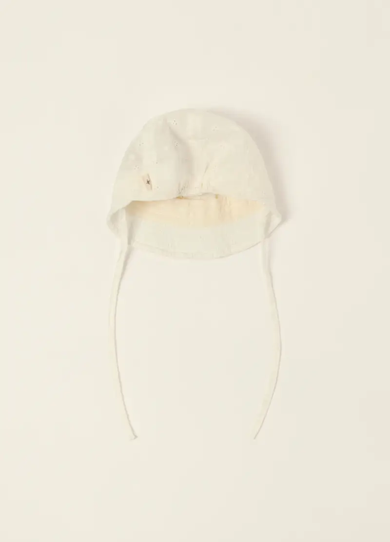 Berretto In Puro Cotone Sangallo Iana Neonata, Bianco gesso, U miniatura 2