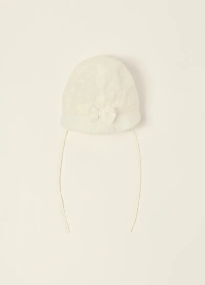 Berretto In Puro Cotone Sangallo Iana Neonata, Bianco gesso, U