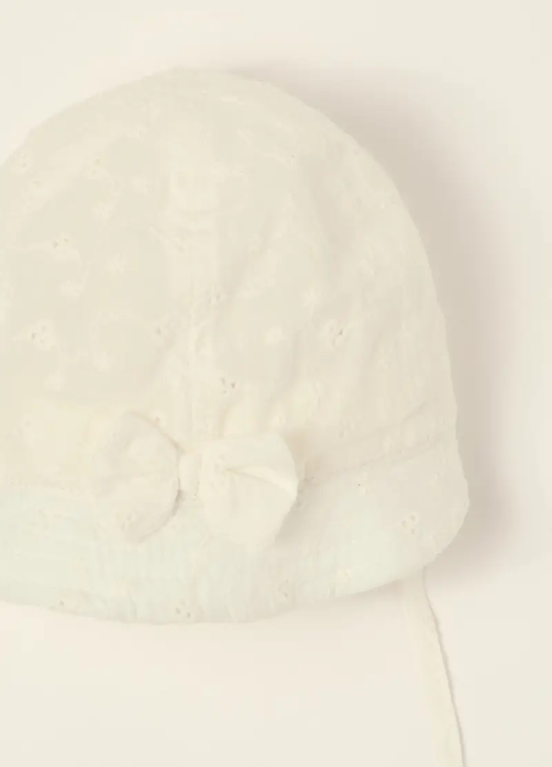 Berretto In Puro Cotone Sangallo Iana Neonata, Bianco gesso, U miniatura 3