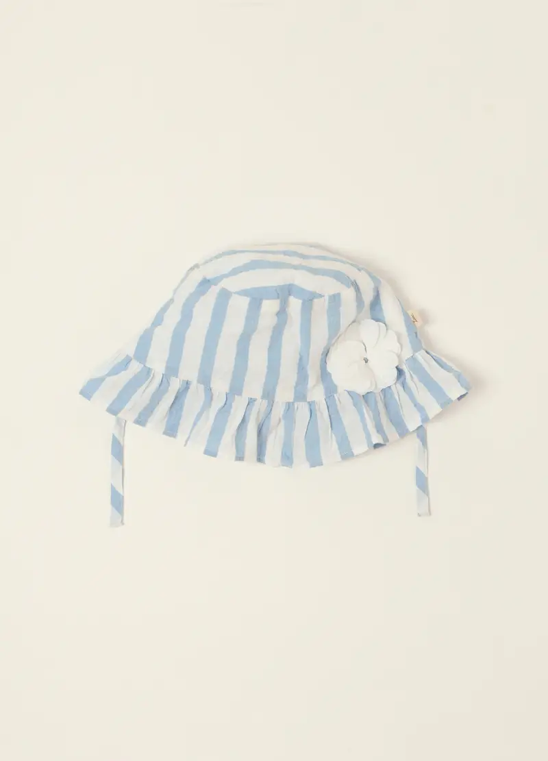 Berretto In Puro Cotone Seersucker Iana Neonata, Bianco/Azzurro, U