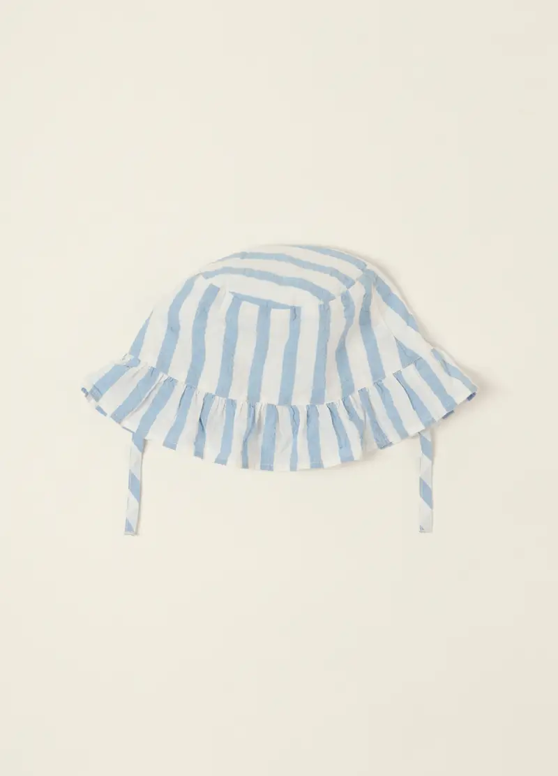 Berretto In Puro Cotone Seersucker Iana Neonata, Bianco/Azzurro, U miniatura 2