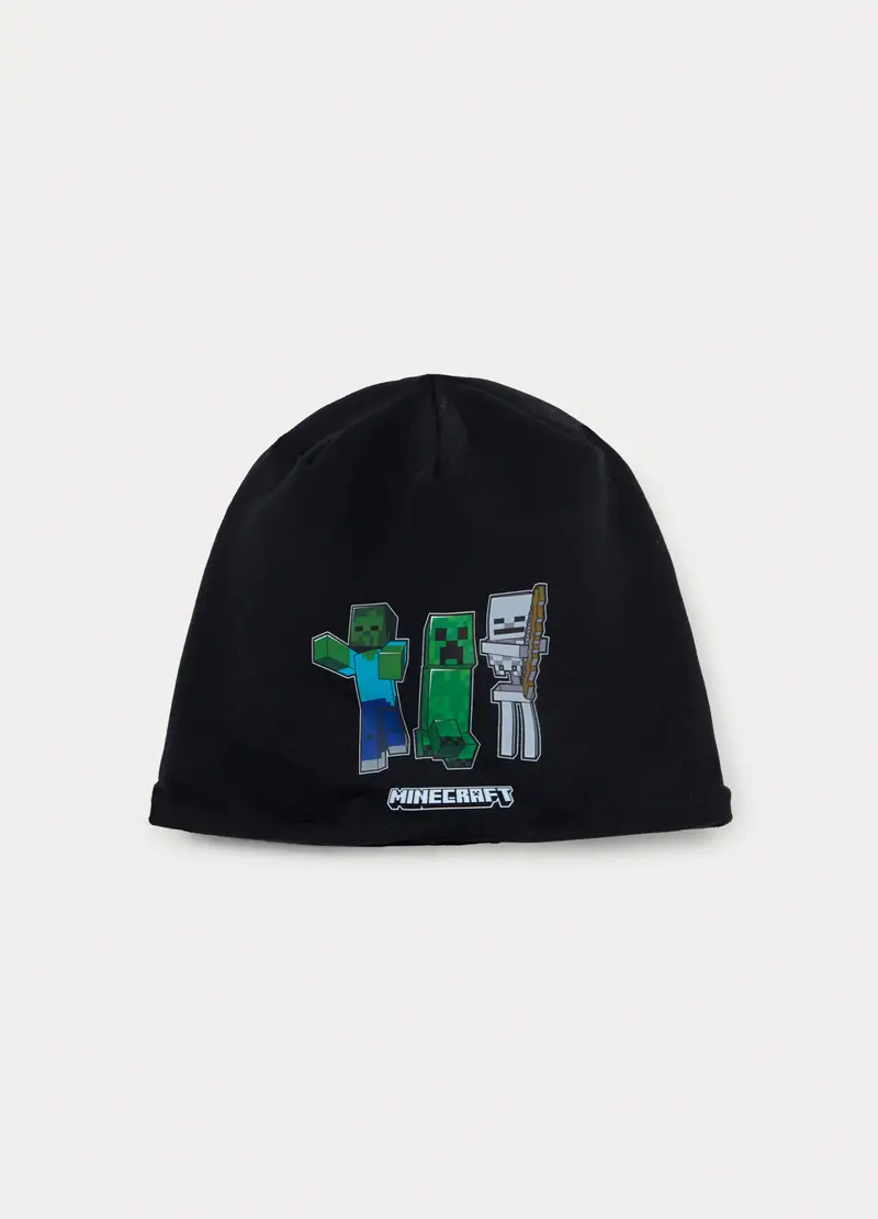 Berretto Minecraft In French Terry Di Cotone Stretch, Bambino, Nero stampa 1