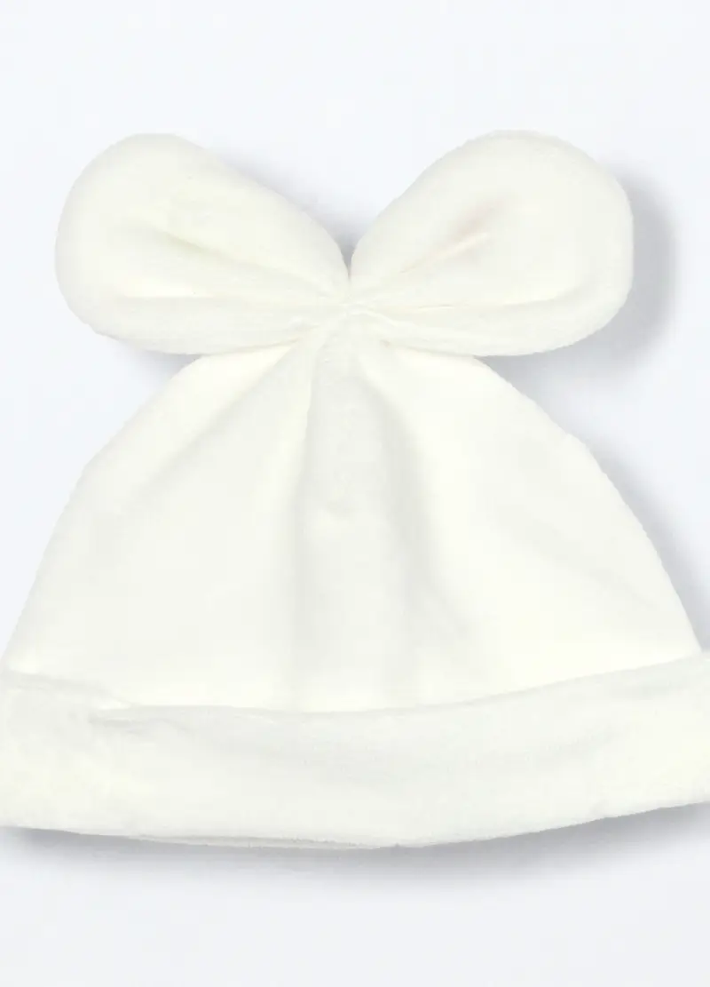 Berretto Misto Cotone Velour, Neonata, Bianco panna, .U miniatura 3