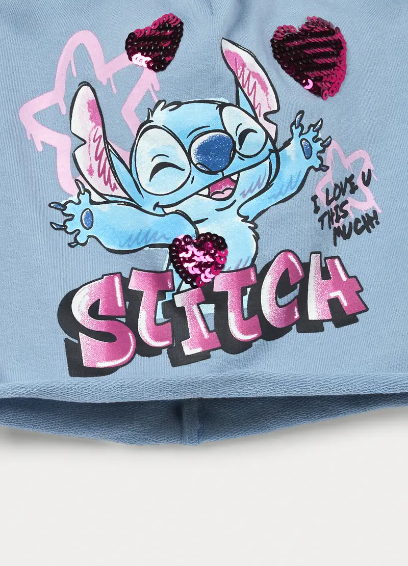 Berretto Stitch In French Terry Di Cotone Stretch, Bambina, Blu chiaro miniatura 3