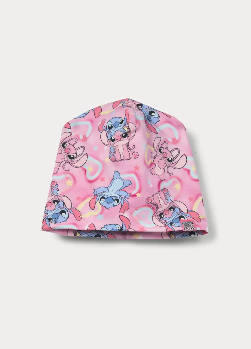 Berretto Stitch In Jersey Di Cotone Stretch, Bambina, Rosa pastello