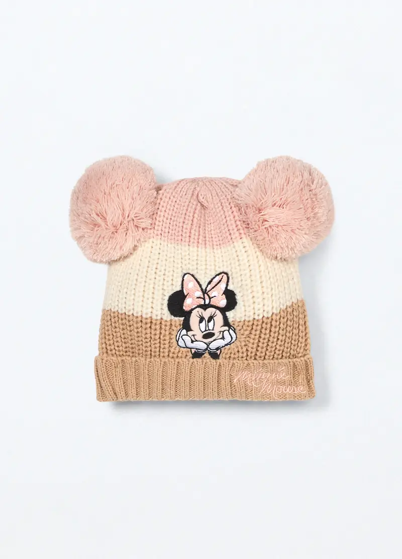 Berretto Tricot A Righe Neonata, Rosa pastello