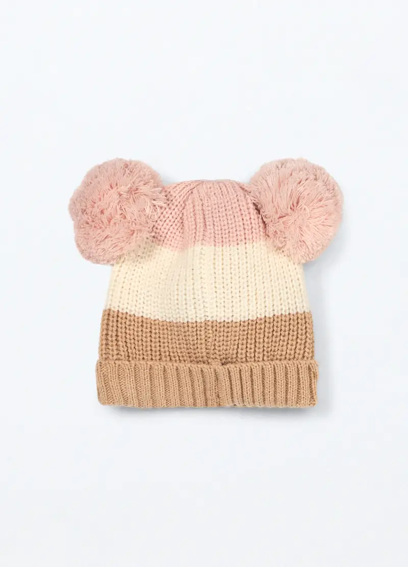 Berretto Tricot A Righe Neonata, Rosa pastello miniatura 2